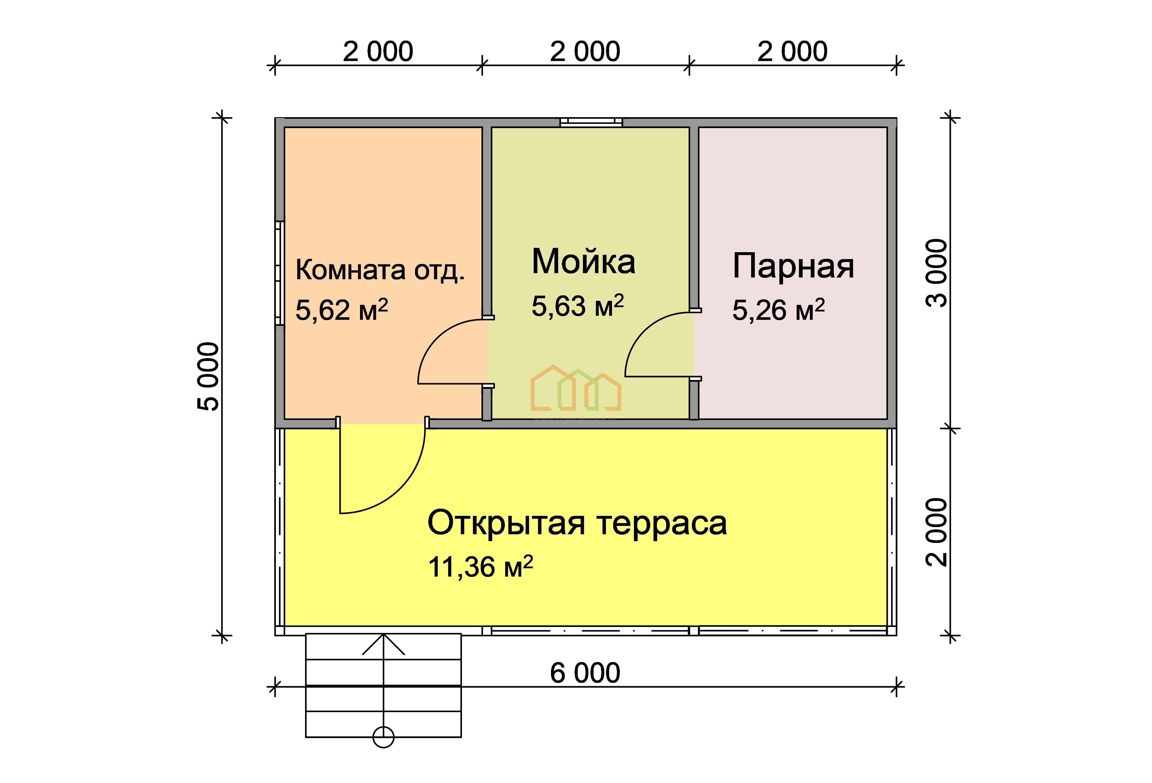 Баня одноэтажная под усадку Афродита (У) 5x6 Площадь: 30 м² с террасой под  ключ в Кингисеппе